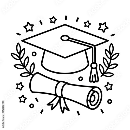graduation cap and diploma coloring page