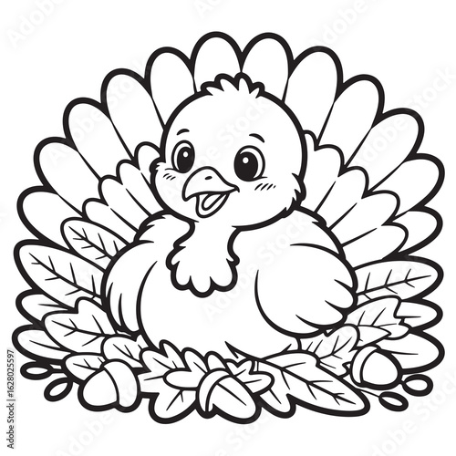 Turkey with Pumpkin Coloring Page, Pilgrim Hat Turkey Coloring Page, Sleeping Turkey with Pumpkins Line Art, Happy Thanksgiving Turkey Holding Leaf Coloring Pages