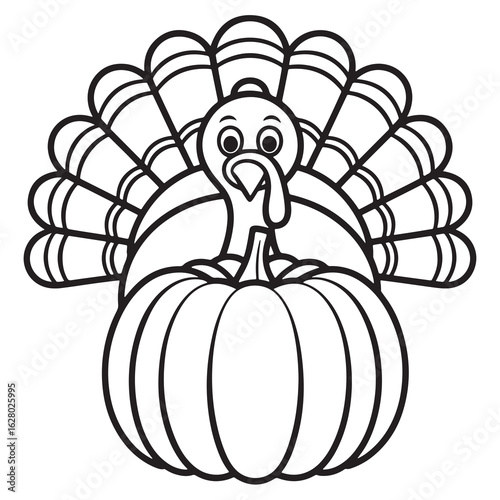 Silly Thanksgiving Turkey Popping Out of a Pumpkin – Fun and Festive Line Art for Holiday Coloring Pages and Printables