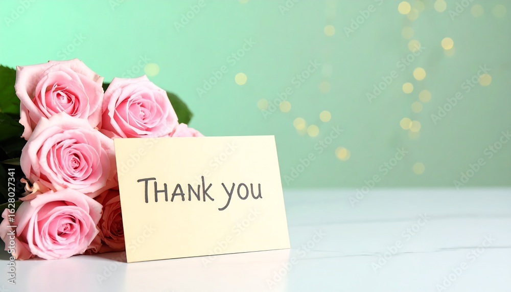 custom made wallpaper toronto digitalPink Roses and Thank You Card on White Surface with Bokeh