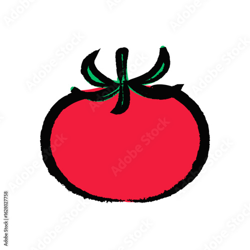 筆で描いた、トマトのアイコン・ロゴ・イラスト, Brush-drawn tomato icon, logo, illustration