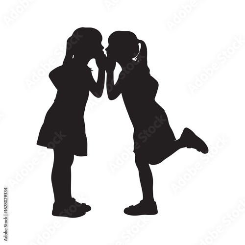 Two young girls whispering secrets to each other in a charming silhouette