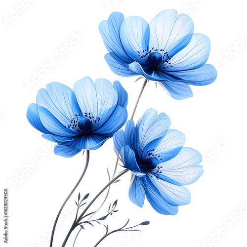 Vibrant Blue Flowers in Transparent Vase - Floral Composition