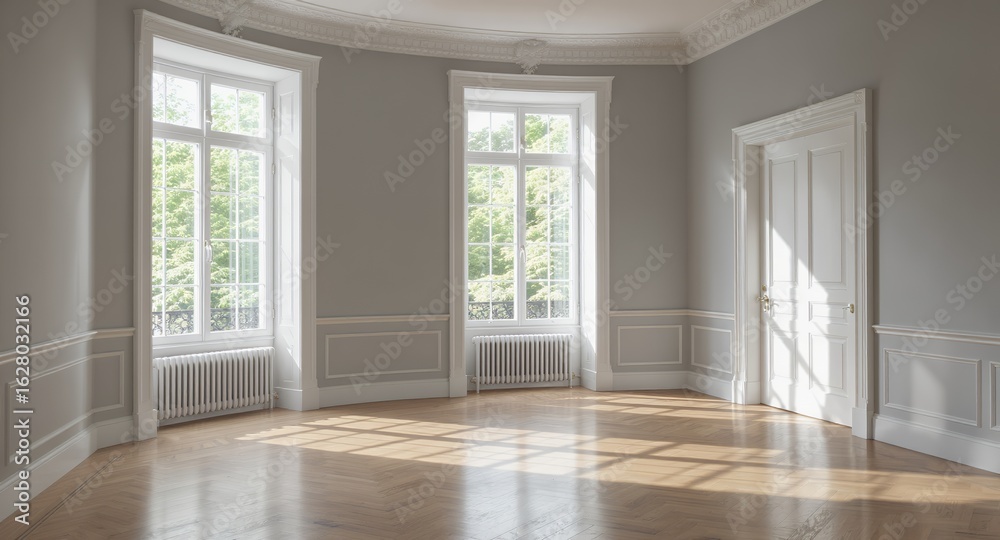 Fototapeta premium Empty Classic Interior with Hardwood Floor and Natural Light
