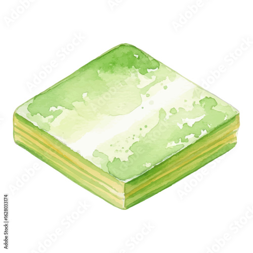 Pista Barfi (Indian Sweet Dessert) on a White Background- Watercolour Art