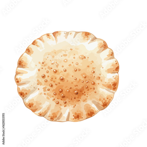 Single Pita Bread on a White Background- Watercolour Art