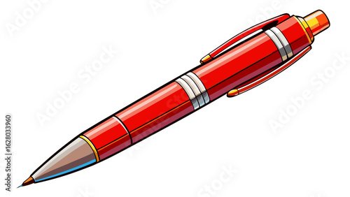 very beautiful Ballpoint pen isolated in  white background , top view of red pen, business office desk design element