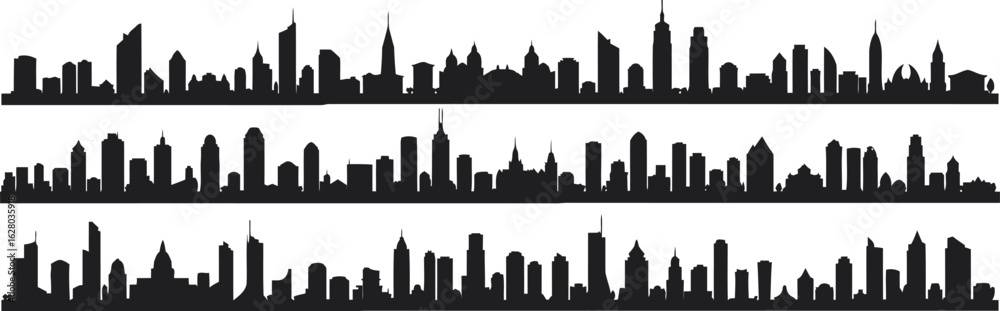 Fototapeta premium City Skyline Vector Silhouettes Urban Panorama Metropolitan Buildings Architecture Cityscape Design
