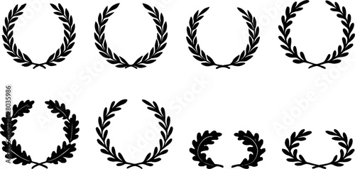 Laurel Wreath Vector Set Victory Award Honor Symbol Icon Collection Black Decorative Border Design