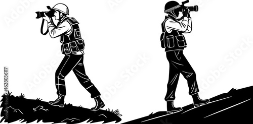 Photojournalists in Action - War Correspondent with Camera and Vest