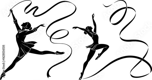 Rhythmic Gymnastics Dance - Graceful Silhouettes with Flowing Ribbons
