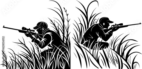Hunter's Ambush - Snipers Camouflaged in Tall Grass with Rifles