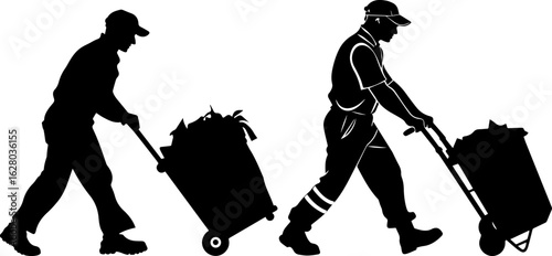Urban Waste Management - Sanitation Workers Pushing Garbage Bins