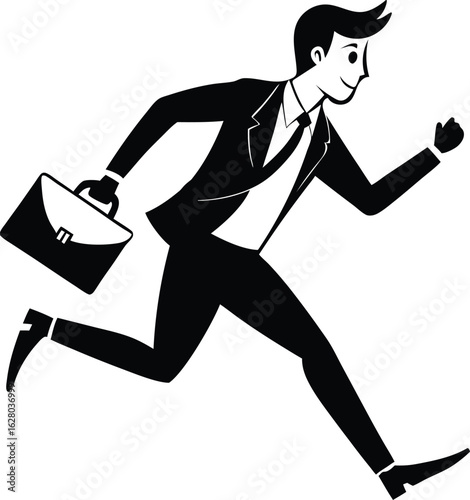 Professional Man in Suit Running with Briefcase – Business Rush Silhouette Vector