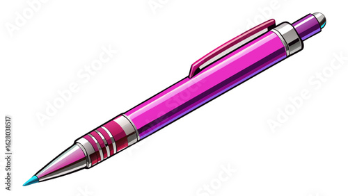 very beautiful Ballpoint pen isolated in  white background , top view of magenta pen, business office desk design element