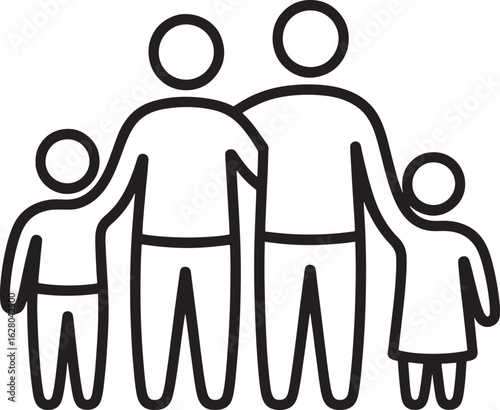 Stick Figure Family Icon, Representing Unity, Support, and Togetherness on a Transparent Background