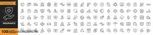 Insurance icon set. Containing welfare, government, society, service, education, reform, health care, legislation, medicine, law and more. editable stroke. vector illustration