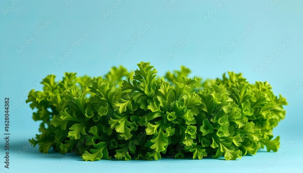 Obraz premium Lush green vegetable crown on soft blue backdrop, healthy eating, beauty