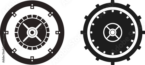 Two mechanical gears isolated on white background in black and white colors