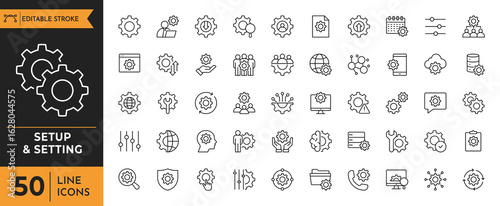 Setting & Setup icon set. Containing Configuration, option, settings, control , and more. editable stroke. vector illustration