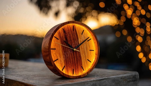 Wallpaper Mural Wooden clock, warm tones, sunset backdrop Torontodigital.ca