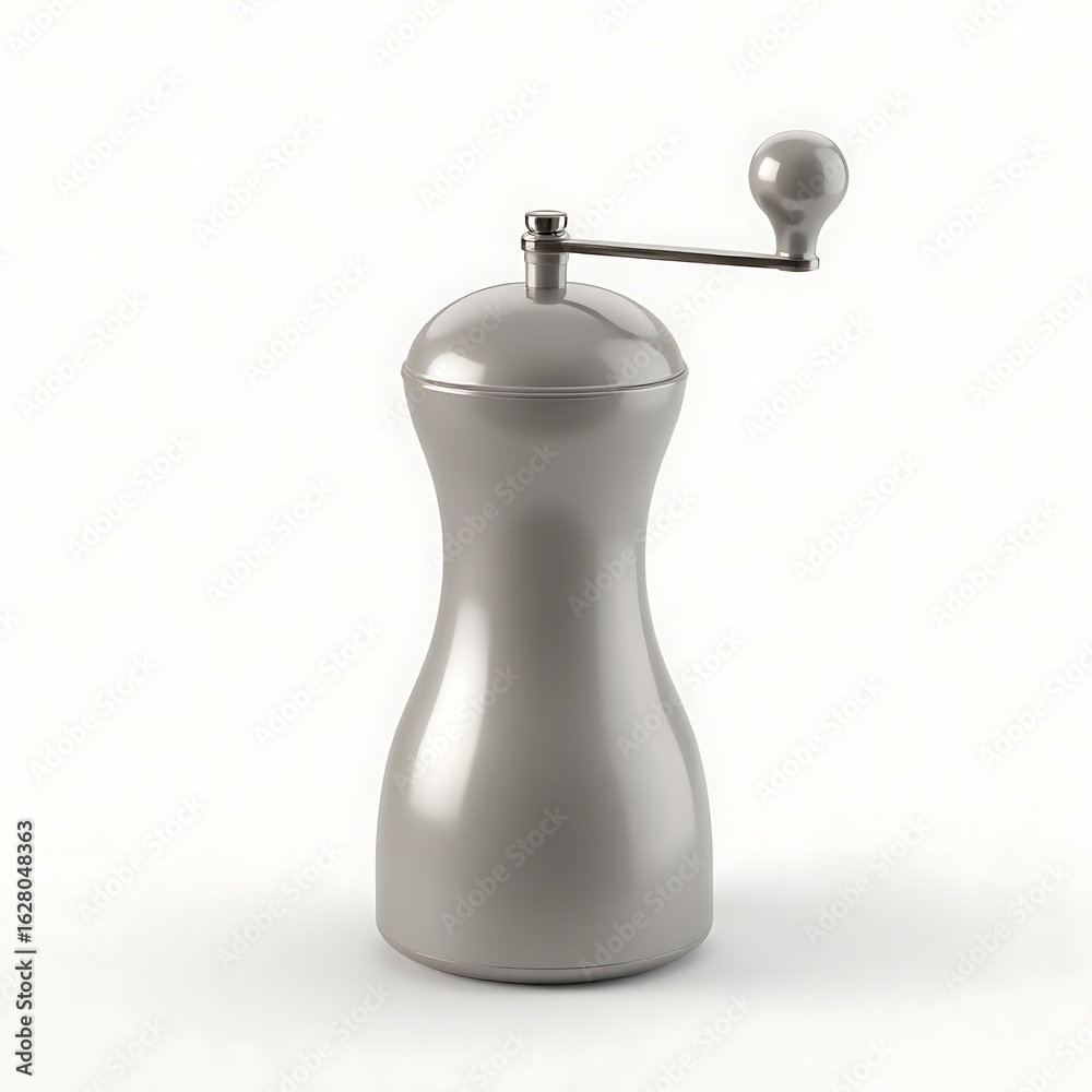 Obraz premium Elegant silver pepper mill isolated on white background, minimalist design