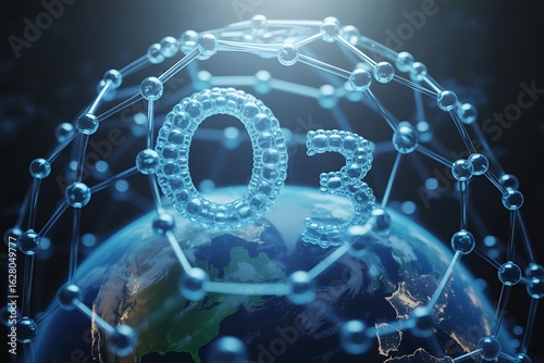 Ozone molecule structure O3 protecting Earth's atmosphere science research and innovation