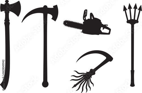 Silhouetted medieval and modern weapons set