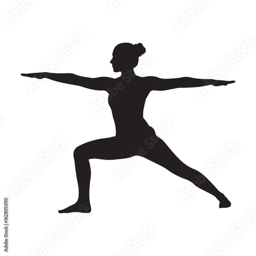 Graceful woman in warrior ii yoga pose demonstrates strength and balance silhouette