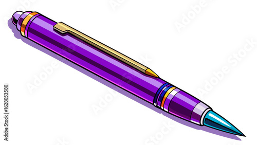 very beautiful Ballpoint pen isolated in  white background , top view of purple pen, business office desk design element