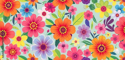 Wallpaper Mural Vibrant abstract floral seamless pattern, summery colors, repeat, floral pattern Torontodigital.ca