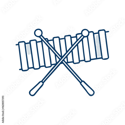 Musical xylophone with crossed mallets in minimalist design  
