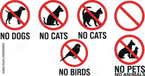 Isolated a kinds of deferent no pet, no dog allowed sign. printable vector art with white background.