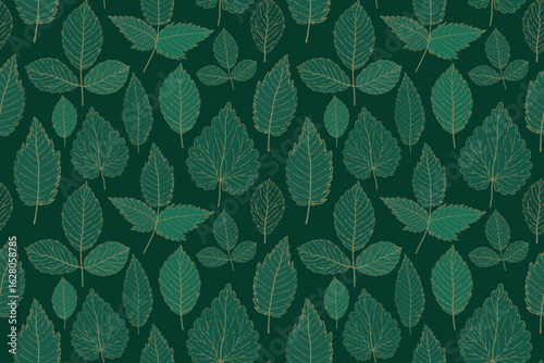 Elegant green leaves luxury seamless pattern. Botanical leves pattern design. Golden and green line art plant leaves and foliage vector pattern . Outline elegant leaf pattern for fabrics, print