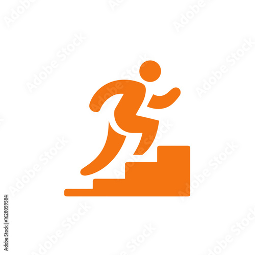 Orange icon of a person running up stairs in a simple style  