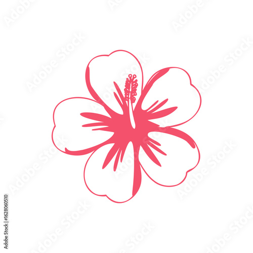 Red hibiscus outline vector illustration on white background.