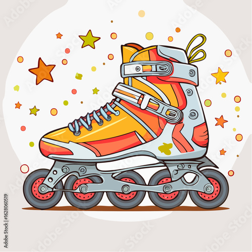 Colorful Inline Skate Illustration Surrounded by Stars and Confetti for Fun and Activity