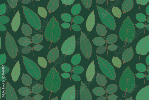 Green leaves luxury seamless pattern. Botanical leves pattern design. Golden and green line art plant leaves and foliage vector pattern . Outline elegant leaf pattern for fabrics, print, wrapping
