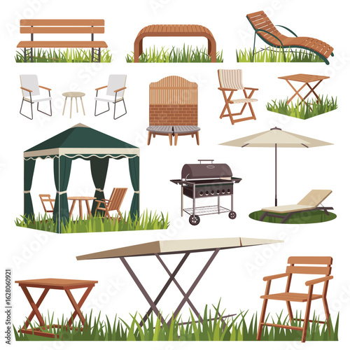 Outdoor Furniture And Grill Collection On White Background garden furniture patio furniture