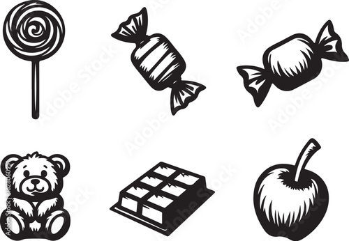 Sweet treats collection lollipop candy bar teddy bear apple