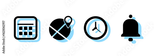 Date, Location, Time, and Address Vector Icons.Event Information Icon Pack on transparent background