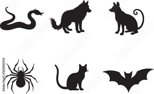 Spooky Halloween silhouettes of animals and creatures