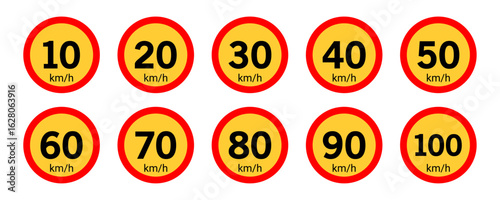 Driving speed limit traffic signs.