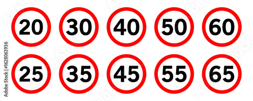 Driving speed limit traffic signs.