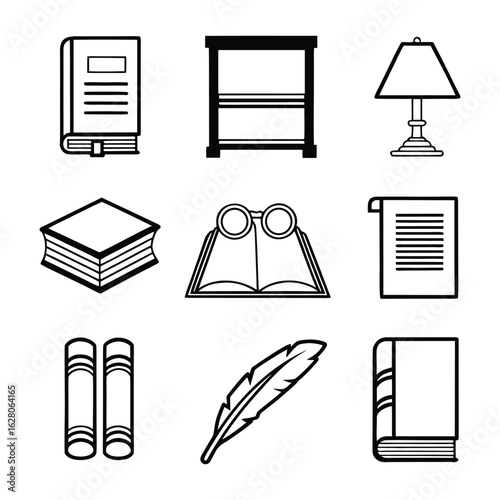 library and reading icon bundle