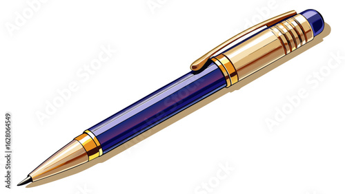 very beautiful Ballpoint pen isolated in  white background , top view of purple pen, business office desk design element