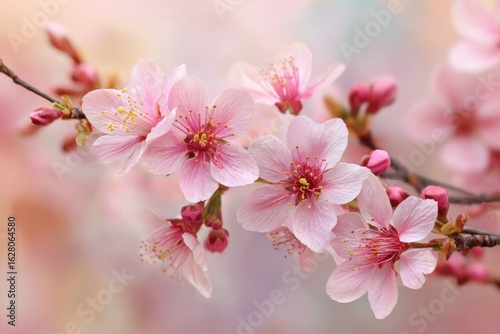 Cherry blossoms blooming beautifully against a soft pastel background for seasonal nature enthusiasts and floral lovers
