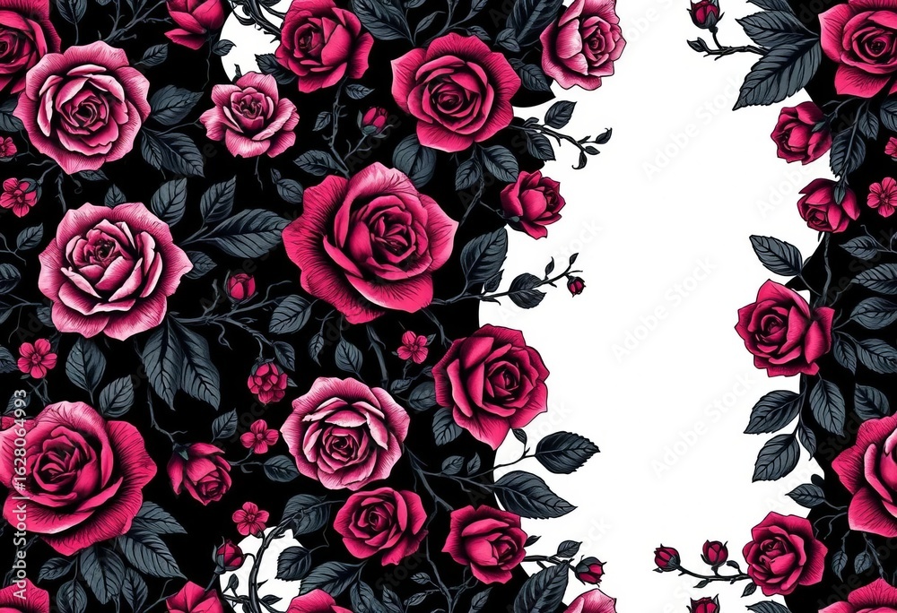 Intricate dark floral gothic seamless pattern with roses, vines, and thorns, abstract,  elegant design