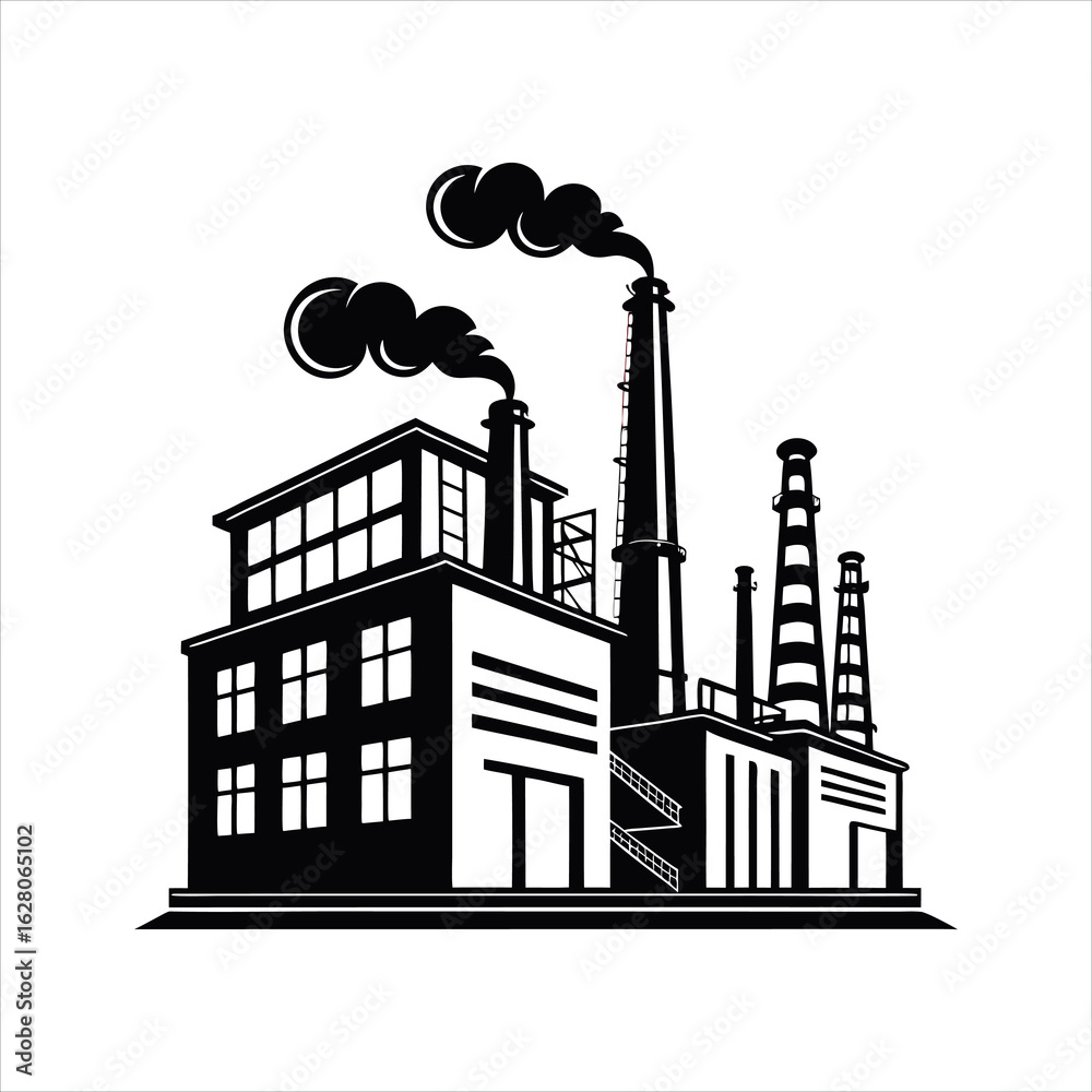 Obraz premium Factory Silhouette with Smoke Stacks