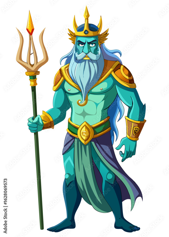 Fototapeta premium Poseidon ,big trident ,full body ,white background
